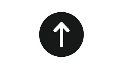 Minimalist white arrow pointing upward inside black circular background, modern icon for financial growth, analytics, and digital interface use