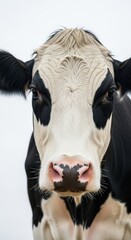Black and white cow portrait isolated on white background