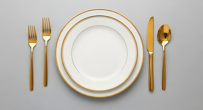 Elegant oval dinner plate setting with gold cutlery