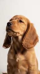 Cute golden retriever puppy sitting isolated on white background