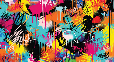 Adobe illustrator artwork vector illustration of abstract graffiti art with vibrant brush strokes, chaotic layers, and urban street style in bold colors for edgy creative design projects © Amie
