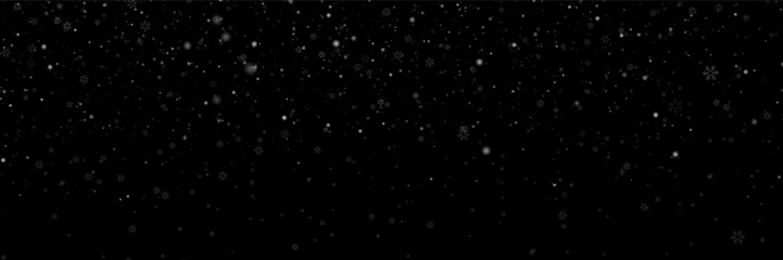 Falling snow isolated PNG. Gentle fall of natural snowflakes, realistic winter effect, perfect for digital artwork. Vector  Christmas background. Falling snowflakes on black background