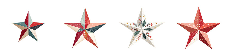 Obraz premium Colorful, decorative paper star ornaments in various sizes, showcasing intricate patterns and vibrant colors, perfect for holiday decor, scrapbooking, and festive celebrations.