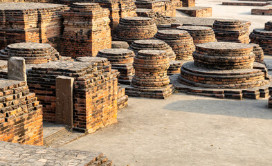 archaeological ruins of meditation stupa at sarnath near varanasi india