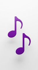 Two purple music notes in minimalist design isolated on white background