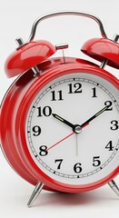 Vintage red alarm clock with two bells isolated on white background