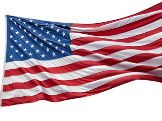 Obraz premium Close up of united states of america flag with stars and stripes waving in the wind against white sky