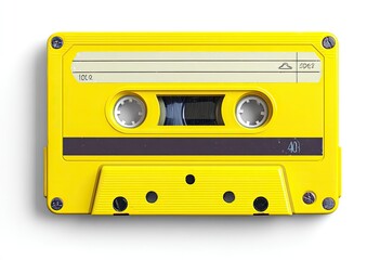 Naklejka premium Bright yellow cassette tape, top view