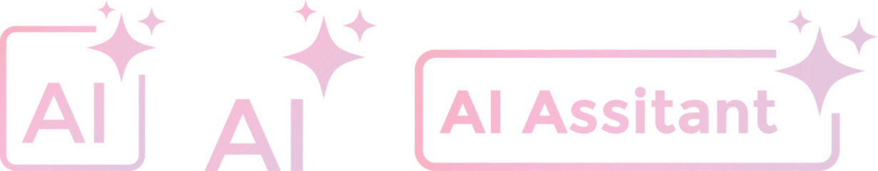 AI Assistant button. Machine learning text generator. magic sparkle stars symbol.  Computer help assistant sign
