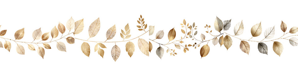 Natural, elegant leaf garland in soft, muted tones, featuring delicate details and an organic aesthetic perfect for vintage decor, invitations, and floral designs