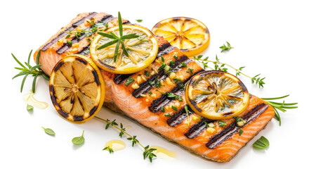 grilled salmon steak with lemon