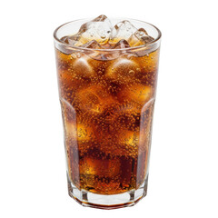 Glass of cola with ice cubes isolated on transparent background