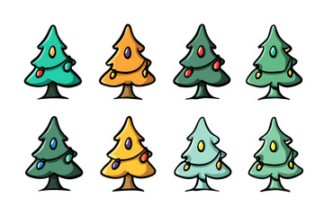 Obraz premium Christmas tree set vector icon, festive holiday evergreen forest