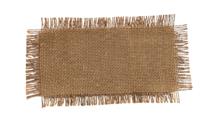 Burlap piece with frayed edges isolated on transparent background