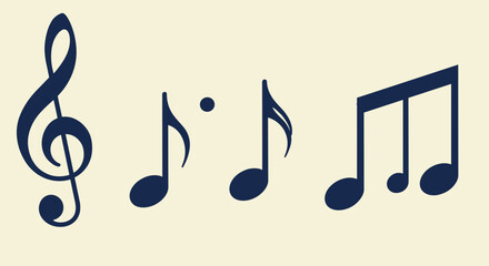 Elegant music symbol collection: treble clef and musical notes in minimalist design