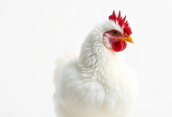 A fluffy white chicken against a pure white background,  hen,  studio