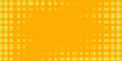 Fototapeta premium Yellow halftone pattern. Retro comic gradient background. Bright orange pixelated dotted texture overlay. Cartoon pop art faded gradient pattern. Vector backdrop for poster, banner, advertisement