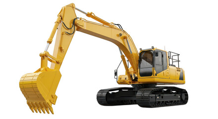 Yellow excavator isolated on transparent background