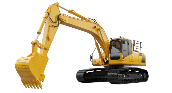 Yellow excavator isolated on transparent background