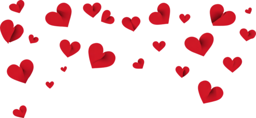 Romantic red paper heart falling on transparency background for valentine