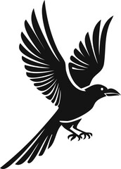 Obraz premium Crow Bird Vector Logo in Minimalist Black and White, Simple Design Ideal for Wildlife Branding and Nature Illustration 