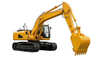 Yellow excavator isolated on transparent background