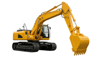 Yellow excavator isolated on transparent background