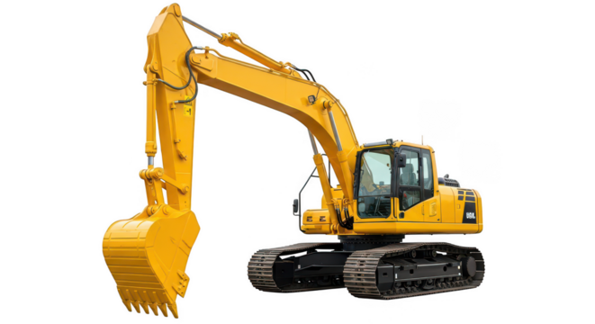 Yellow excavator isolated on transparent background