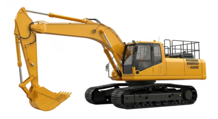 Yellow excavator isolated on transparent background