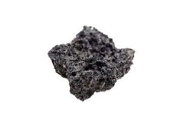Volcanic rock fragment with rough texture and porous surface, showcasing natural geological formation and unique characteristics of igneous material in a minimalist setting