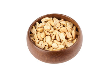 Wooden bowl filled with raw peanuts, showcasing their natural texture and color, perfect for culinary use, healthy snacking, or ingredient preparation in various dishes