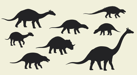 Silhouette dinosaur collection: prehistoric creatures in simple black shapes