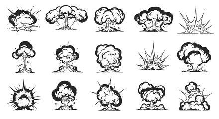 Fototapeta premium Collection of explosive and smoke burst designs for comic art