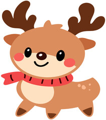Obraz premium Cute Cartoon Reindeer Wearing Red Scarf with Happy Expression for Winter Holiday Illustrations
