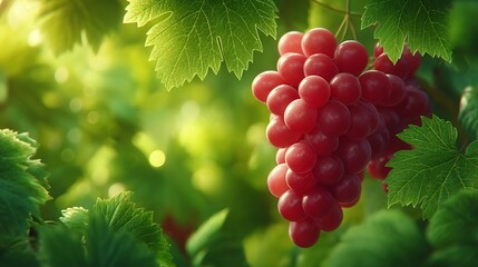 Obraz premium Sunlit Red Grapes Hanging on Vine