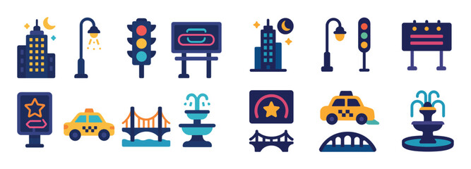 Obraz premium Night City Icon Set