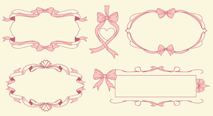 Elegant pink ribbon frames with bows for decorative border design