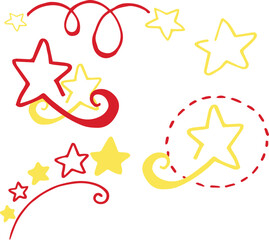 my stars gift wrap,Close-up of scattered blue and orange star-shaped decorations on a white background, creating a cheerful and vibrant atmosphere..