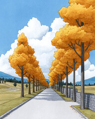 Autumnal Path Through Golden Trees