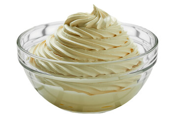 Creamy coffee mousse dessert in a glass bowl isolated on transparent background