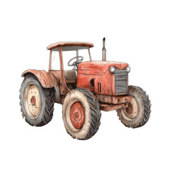 Obraz premium Old red farm tractor with large tires, rustic style, vintage charm, isolated transparency