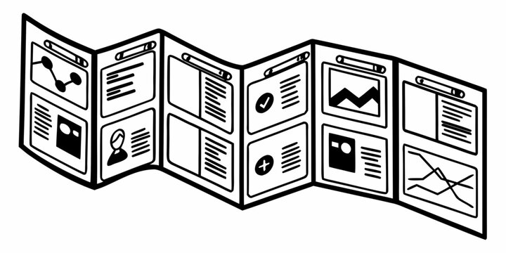 Illustration of a document with charts and graphs displayed on a curled sheet of paper with perforations