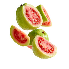 Guava with half slices falling or floating png 