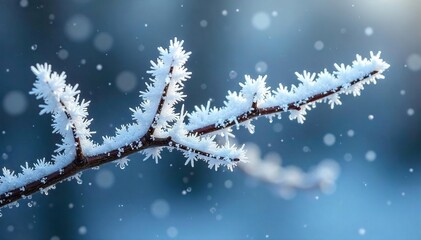 Frozen Branch Adorned with Intricate Ice Crystals A Stunning Winter Wonderland Scene