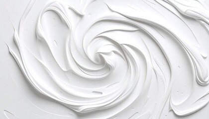 A swirl of glossy white material, perhaps paint or frosting, shows flowing, curving textures and shadows in a light, bright, close-up view