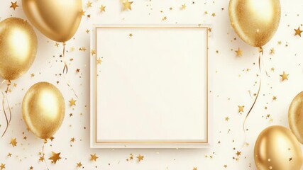 Golden balloons and stars frame elegant celebration background