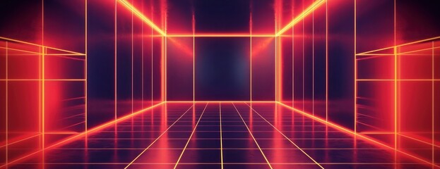 Fototapeta premium Red grid background pattern lights lines.