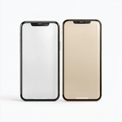 Two smartphones, one white, one gold, on a white background.  Each has a large screen and a dark frame