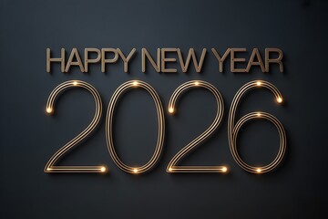 Ring in the New Year with a stunning, modern "Happy New Year 2026" celebration graphic featuring elegant gold lettering and warm glowing lights