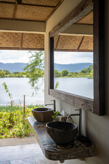View of the water through a mirror